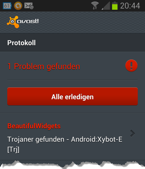 Avast für Android Trojaner gefunden